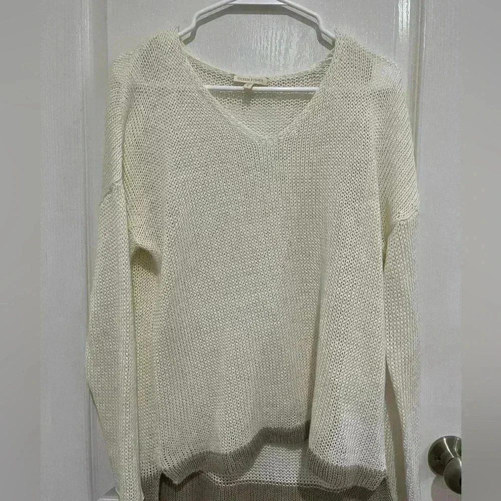 Eileen Fisher PetiteOrganic Italian  Open Knit Sweater medium